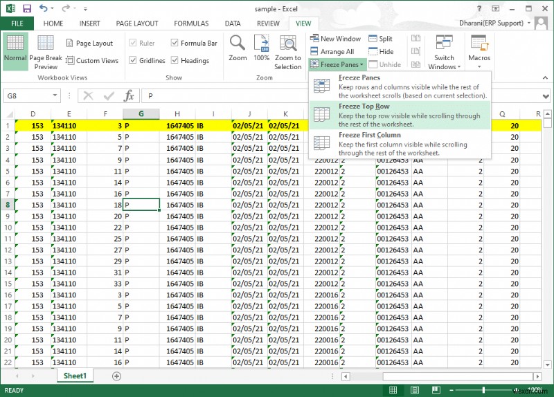 วิธีการตรึงแถวและคอลัมน์ใน Excel