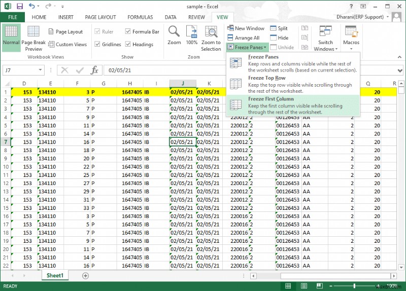 วิธีการตรึงแถวและคอลัมน์ใน Excel