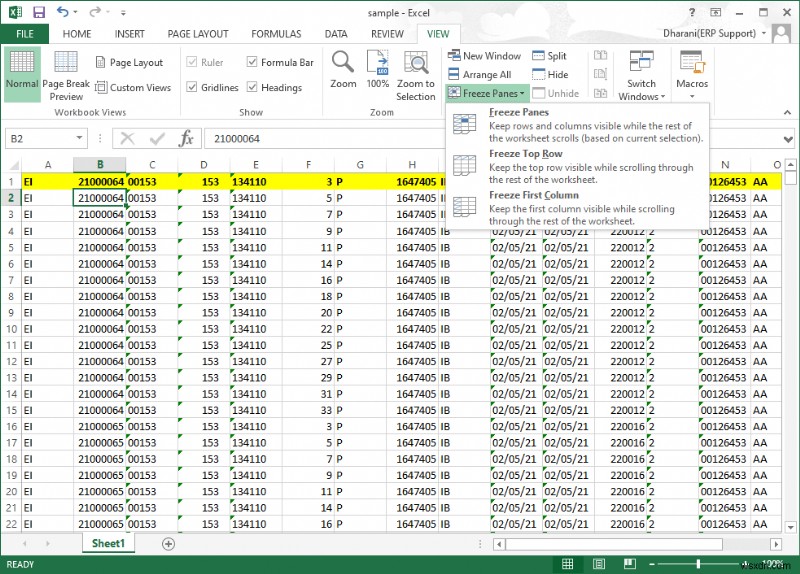 วิธีการตรึงแถวและคอลัมน์ใน Excel