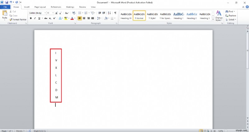วิธีการเขียนตัวเลขโรมันใน Word