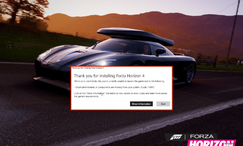 แก้ไข Forza Horizon 4 FH001 ใน Windows 10 