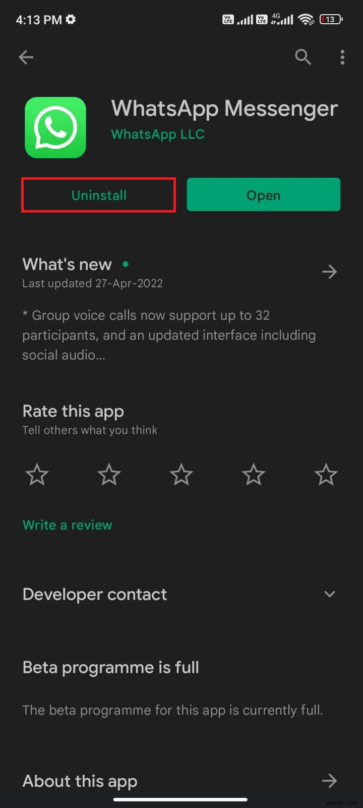 แก้ไข WhatsApp หยุดทำงานวันนี้บน Android