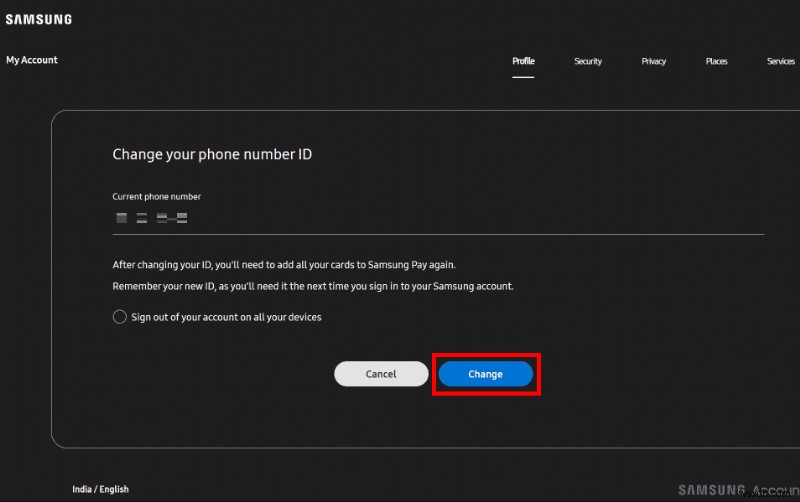 วิธีเปลี่ยนหมายเลขโทรศัพท์ในบัญชี Samsung