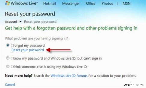 วิธีรีเซ็ตรหัสผ่าน Windows Live ID ที่ถูกลืม