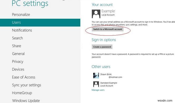 สลับระหว่างบัญชี Microsoft และบัญชีท้องถิ่นใน Windows 8