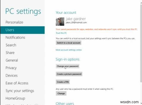 วิธีการเปลี่ยนรหัสผ่านการเข้าสู่ระบบของคุณใน Windows 8