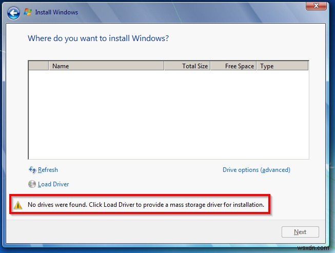 สาเหตุและแนวทางแก้ไขสำหรับการติดตั้ง Windows 7 โดยไม่รู้จักฮาร์ดไดรฟ์