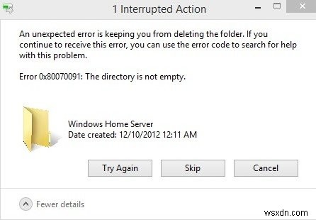 [แก้ไขปัญหา] ข้อผิดพลาด 0x80070091 ไดเรกทอรีไม่ว่างเปล่าใน Windows 7