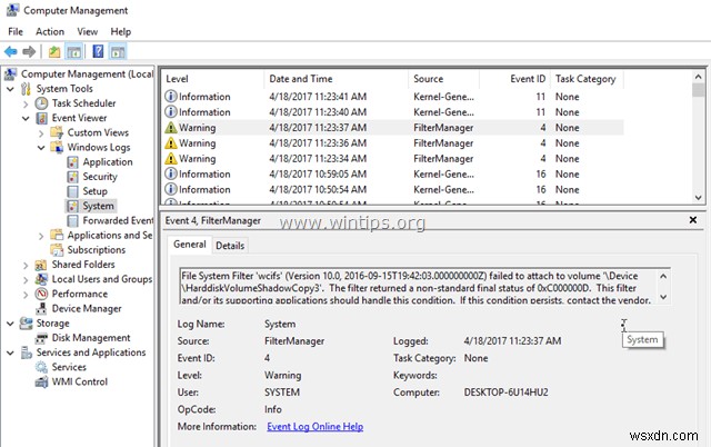 วิธีการแก้ไข File System Filter WCIFS ล้มเหลวด้วย Event ID 4 (Windows 10)