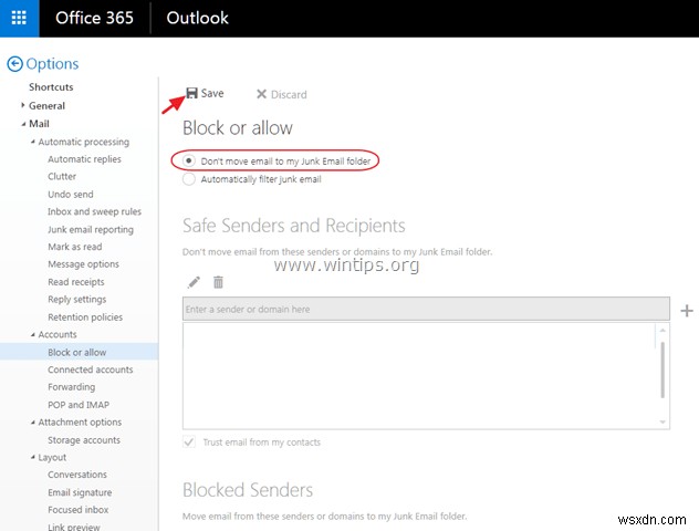 วิธีปิดใช้งานตัวกรองอีเมลขยะในจดหมาย Outlook (Outlook.com, Office365)