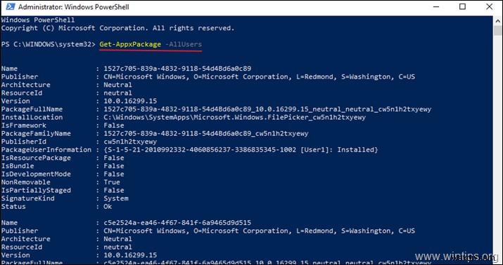 วิธีดูแอปและแพ็คเกจที่ติดตั้งทั้งหมดใน Windows 10, 8.1, 8 จาก PowerShell