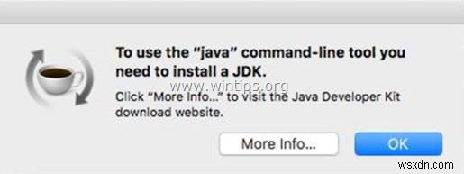การแก้ไข:ในการใช้เครื่องมือบรรทัดคำสั่งจาวา คุณต้องติดตั้ง JDK (MAC OS X)