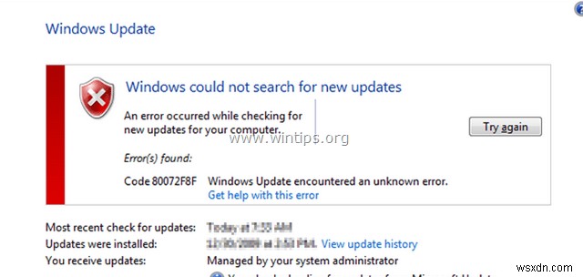 แก้ไขข้อผิดพลาด Windows Update 0x80244022 หรือ 0x80072ee2
