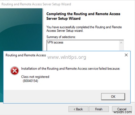 การแก้ไข:การติดตั้งการกำหนดเส้นทางและการเข้าถึงระยะไกลล้มเหลวเนื่องจากคลาสไม่ได้ลงทะเบียน 80040154 – เซิร์ฟเวอร์ 2016 (แก้ไขแล้ว) 
