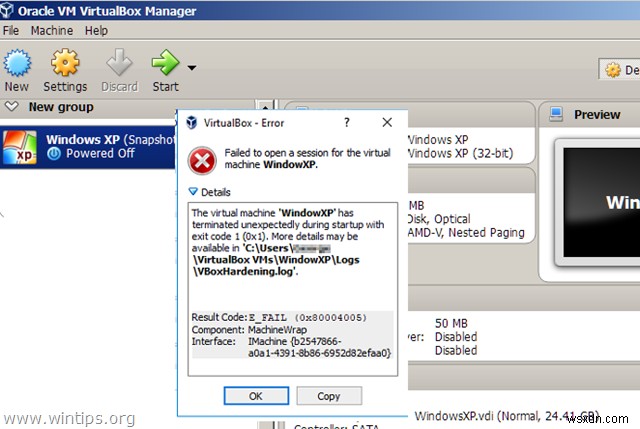 แก้ไข:VirtualBox ไม่สามารถเปิดเซสชันสำหรับ Virtual Machine (แก้ไขแล้ว)