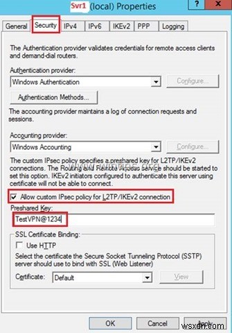 วิธีตั้งค่า L2TP VPN Server 2016 ด้วย Preshared Key แบบกำหนดเองสำหรับการตรวจสอบสิทธิ์