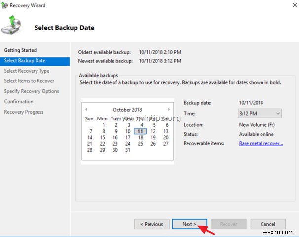 วิธีการคืนค่าไฟล์จาก Windows Server Backup ในเซิร์ฟเวอร์ 2016/2012/2012R2