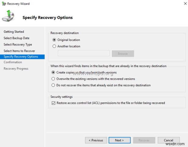 วิธีการคืนค่าไฟล์จาก Windows Server Backup ในเซิร์ฟเวอร์ 2016/2012/2012R2