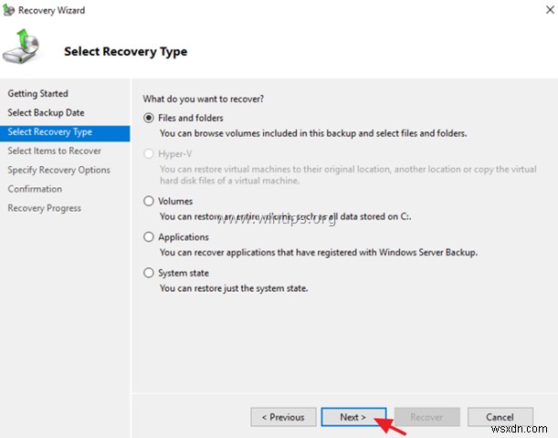 วิธีการคืนค่าไฟล์จาก Windows Server Backup ในเซิร์ฟเวอร์ 2016/2012/2012R2