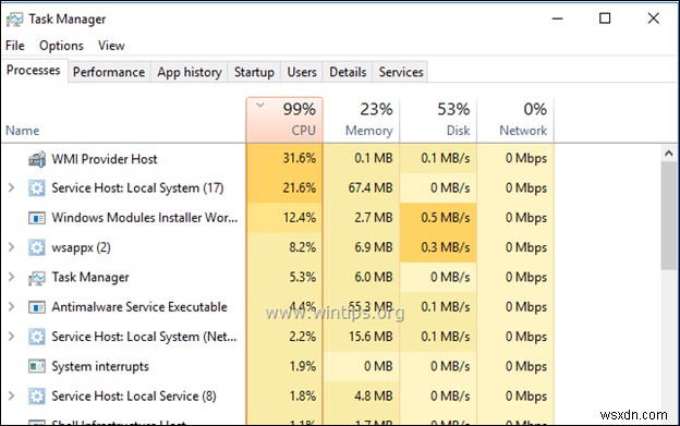 แก้ไข:ผู้ให้บริการ WMI โฮสต์การใช้งาน CPU สูงในระบบปฏิบัติการ Windows 10/8/7 (แก้ไขแล้ว)