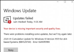 การแก้ไข:การอัปเดตที่สะสม KB4528760 ล้มเหลวโดยมีข้อผิดพลาด 0x800f0988 