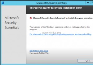 วิธีถอนการติดตั้ง Microsoft Security Essentials จากเซิร์ฟเวอร์ 2012/2012R2 (แก้ไขข้อผิดพลาด 0x8004FF04)