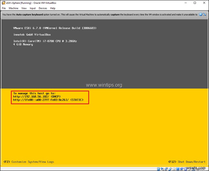 วิธีการติดตั้ง VMware ESXi บน VirtualBox