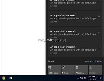 แก้ไข:ค่าเริ่มต้นของแอปถูกรีเซ็ต ข้อผิดพลาดการแจ้งเตือนใน Windows 10