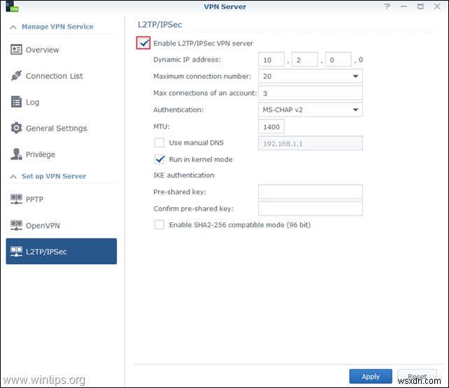 วิธีตั้งค่า Synology NAS เป็นเซิร์ฟเวอร์ VPN (L2TP) และวิธีเข้าถึงจากไคลเอนต์