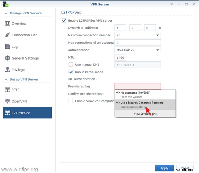 วิธีตั้งค่า Synology NAS เป็นเซิร์ฟเวอร์ VPN (L2TP) และวิธีเข้าถึงจากไคลเอนต์