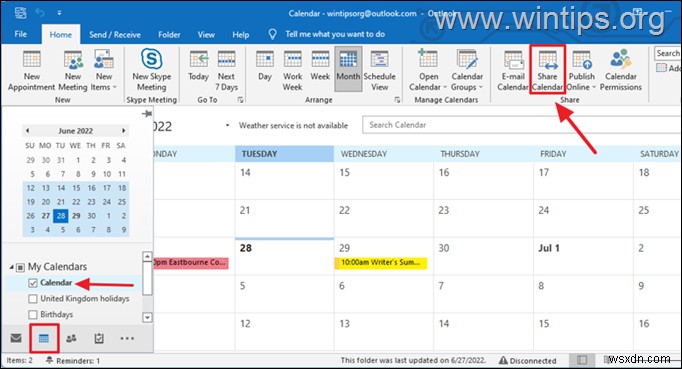 วิธีแชร์ปฏิทิน Outlook ในเดสก์ท็อปหรือบนเว็บ 