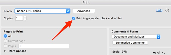 วิธีการพิมพ์ขาวดำบน Mac