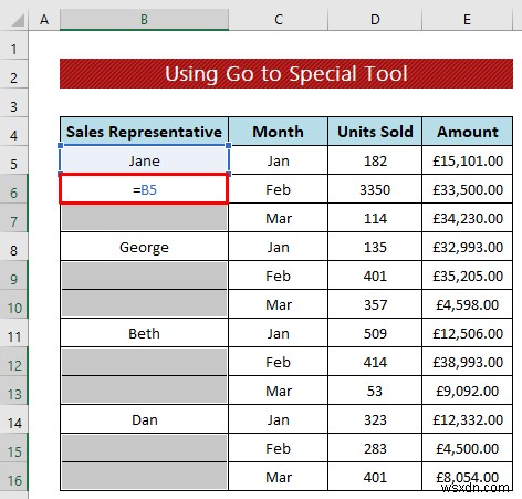 เทคนิคการล้างข้อมูล:เติมเซลล์ว่างใน Excel (4 วิธี)