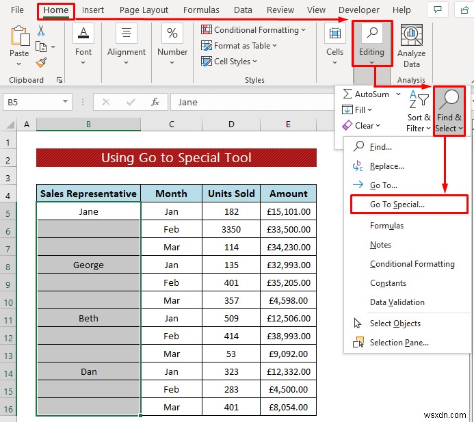 เทคนิคการล้างข้อมูล:เติมเซลล์ว่างใน Excel (4 วิธี)