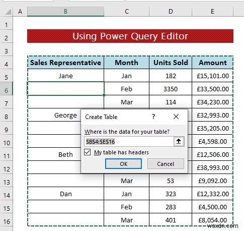 เทคนิคการล้างข้อมูล:เติมเซลล์ว่างใน Excel (4 วิธี)