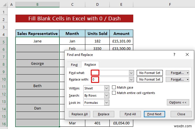 เทคนิคการล้างข้อมูล:เติมเซลล์ว่างใน Excel (4 วิธี)