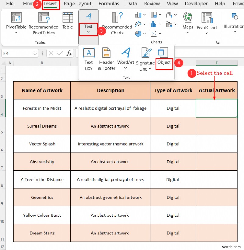 วิธีใช้วัตถุ Excel เพื่อสร้างผลงานศิลปะ