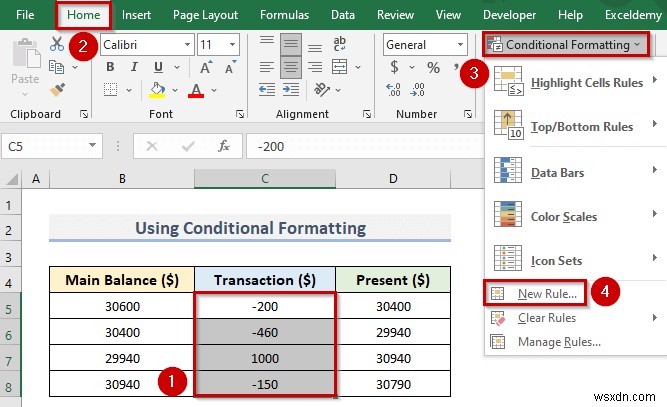 วิธีทำให้ตัวเลขติดลบเป็นสีแดงใน Excel (4 วิธีง่ายๆ)