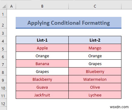 วิธีเปรียบเทียบสองคอลัมน์เพื่อค้นหาความแตกต่างใน Excel