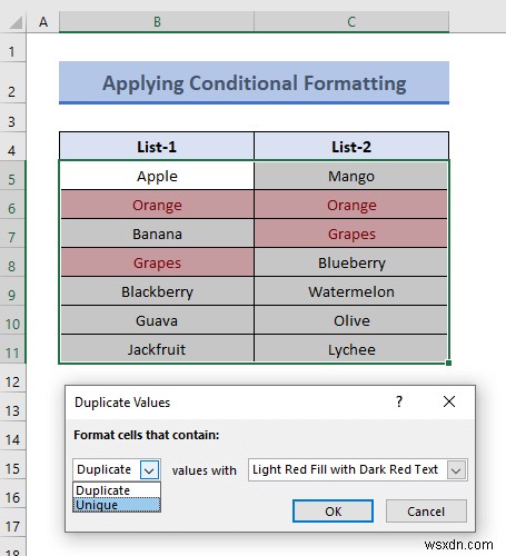 วิธีเปรียบเทียบสองคอลัมน์เพื่อค้นหาความแตกต่างใน Excel