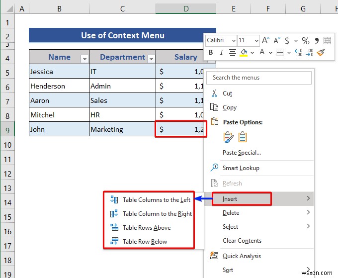 วิธีการแทรกหรือลบแถวและคอลัมน์จากตาราง Excel