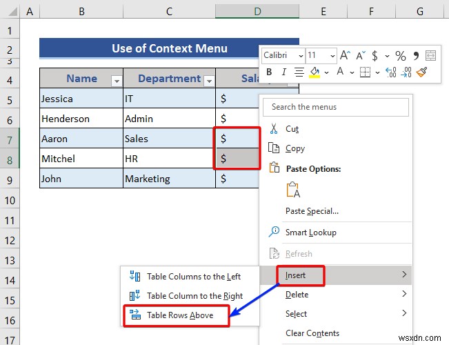 วิธีการแทรกหรือลบแถวและคอลัมน์จากตาราง Excel