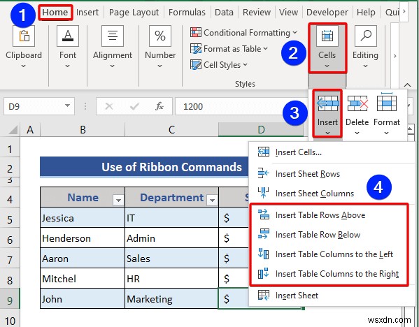 วิธีการแทรกหรือลบแถวและคอลัมน์จากตาราง Excel