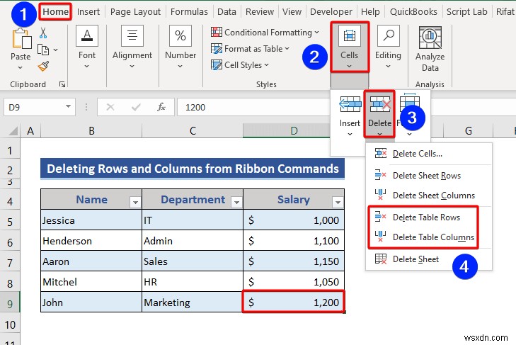 วิธีการแทรกหรือลบแถวและคอลัมน์จากตาราง Excel