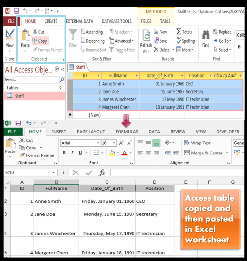 แลกเปลี่ยน (คัดลอก นำเข้า ส่งออก) ข้อมูลระหว่าง Excel และ Access