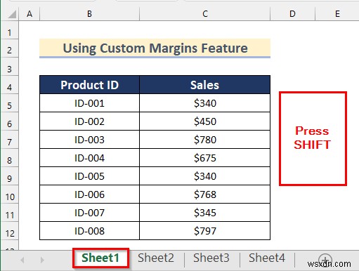 ดำเนินการคำสั่งเพื่อจัดเวิร์กชีตที่เลือกไว้กึ่งกลางใน Excel