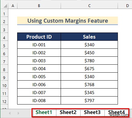 ดำเนินการคำสั่งเพื่อจัดเวิร์กชีตที่เลือกไว้กึ่งกลางใน Excel