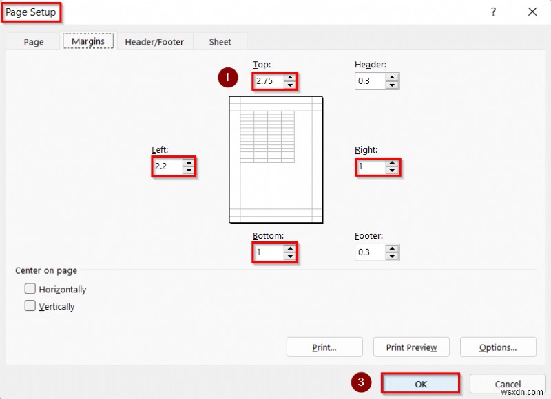 ดำเนินการคำสั่งเพื่อจัดเวิร์กชีตที่เลือกไว้กึ่งกลางใน Excel