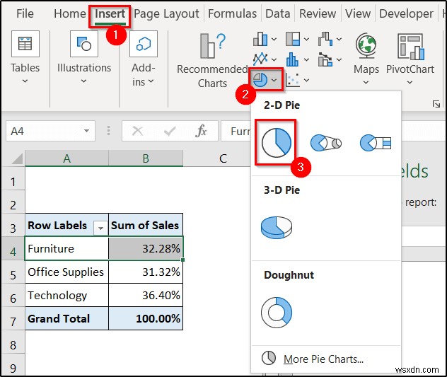 สร้างรายงานที่แสดงยอดขายรายไตรมาสตามเขตใน Excel