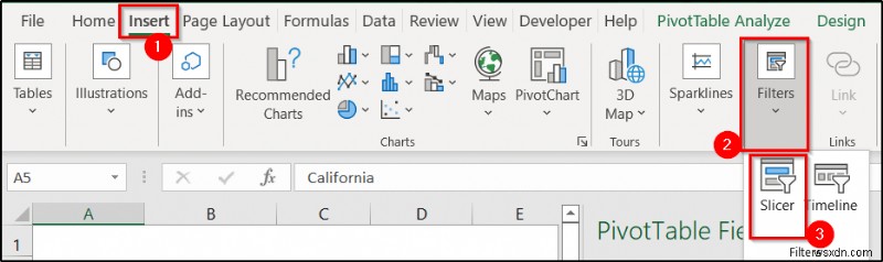 สร้างรายงานที่แสดงยอดขายรายไตรมาสตามเขตใน Excel